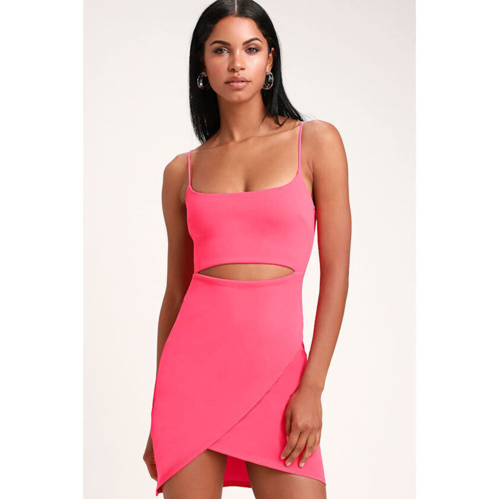Lulus Cutout On The Town Hot Pink Cutout Bodycon Dress - Size XS